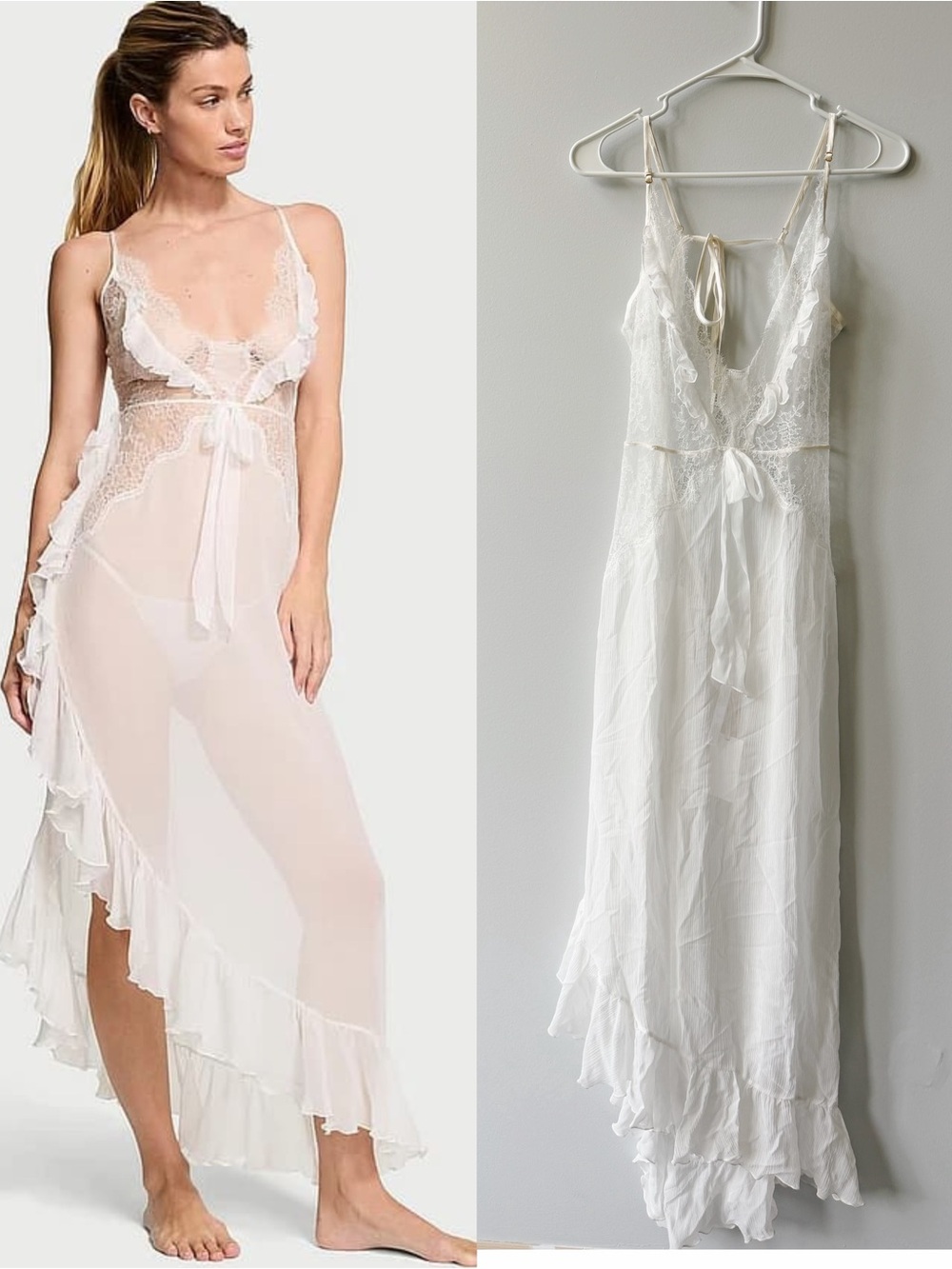 Victoria's Secret Atelier Silk Bridal Lace Chiffon Asymmetric Midi Slip Gown XL